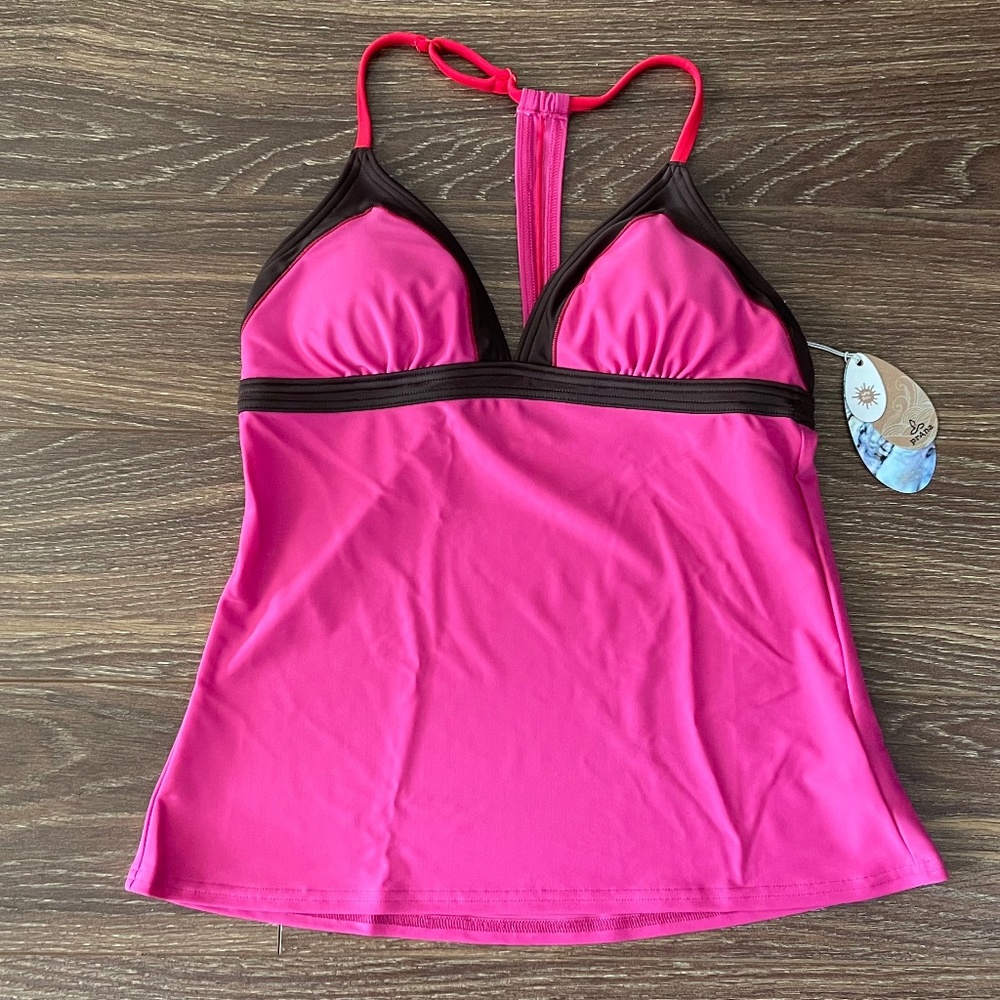 PrAna Aleka Tankini Swimsuit Top Festival Pink UPF 50